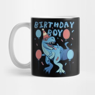 Cool Birthday Boy Dinosaur Partying Balloons Mug